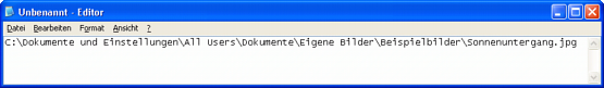 Kompletter Pfad eingefügt im Windows-Editor
